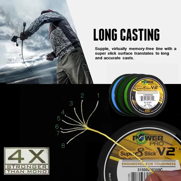 Ligne de pêche POWER PRO 8X tressée - Fil Spectra 10-80lb 300 yards pour pêche sportive et mer