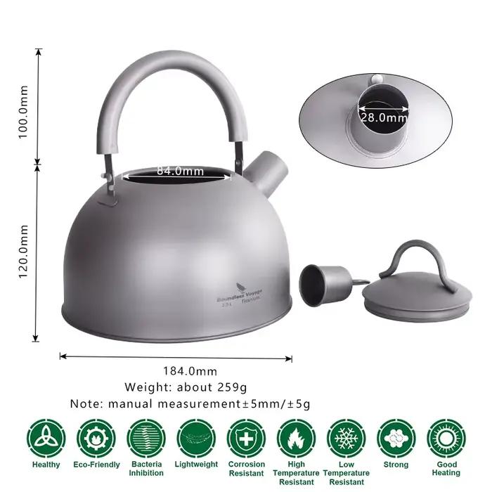 Bouilloire Titane Ultralégère 2L pour Randonnée et Pêche - Pot d'Eau Extérieur Grande Capacité avec Buzzer