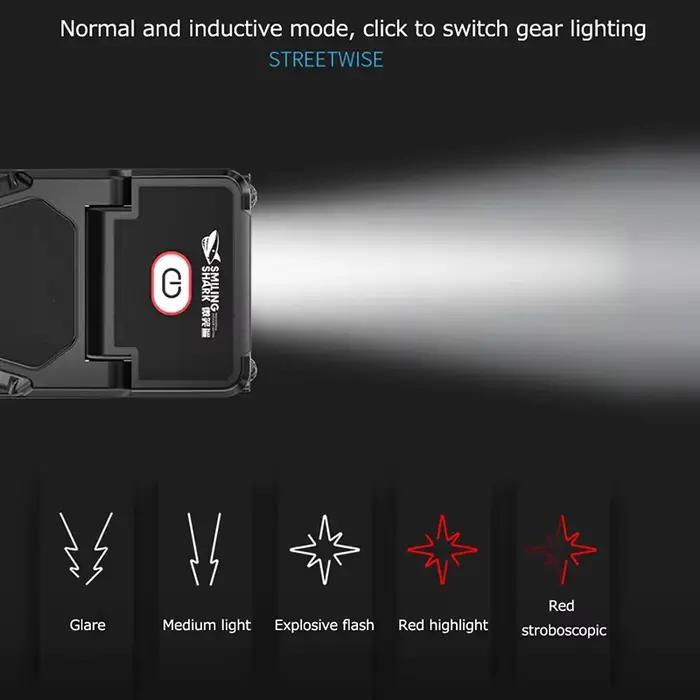Lampe clip casquette LED détecteur mouvement réglable rechargeable USB pêche camping