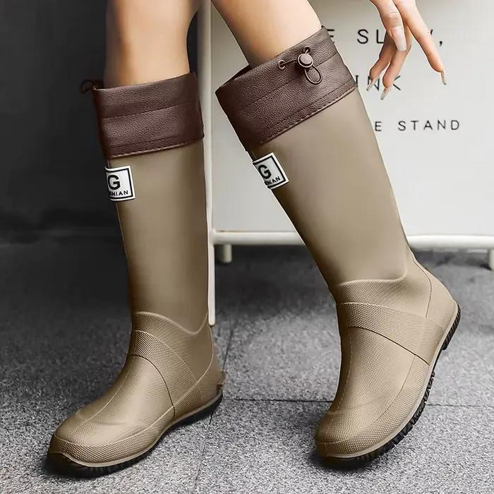 Bottes de pluie couple homme femme mode long tube caoutchouc anti-dérapant pêche extérieur