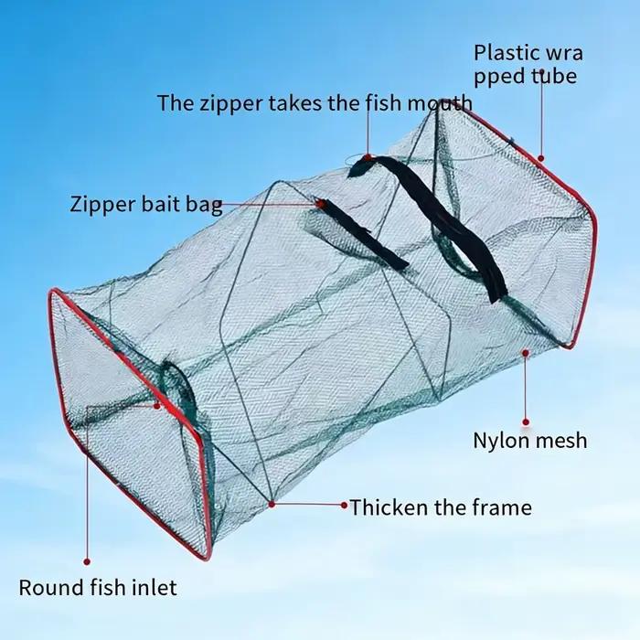 Filet de pêche pliable en nylon - Piège à appâts portable pour capturer poissons, crevettes, crabes et anguilles