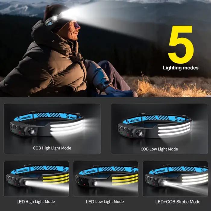 Lampe frontale COB à induction rechargeable intégrée pêche détecteur de mouvement étanche 1-5 pièces