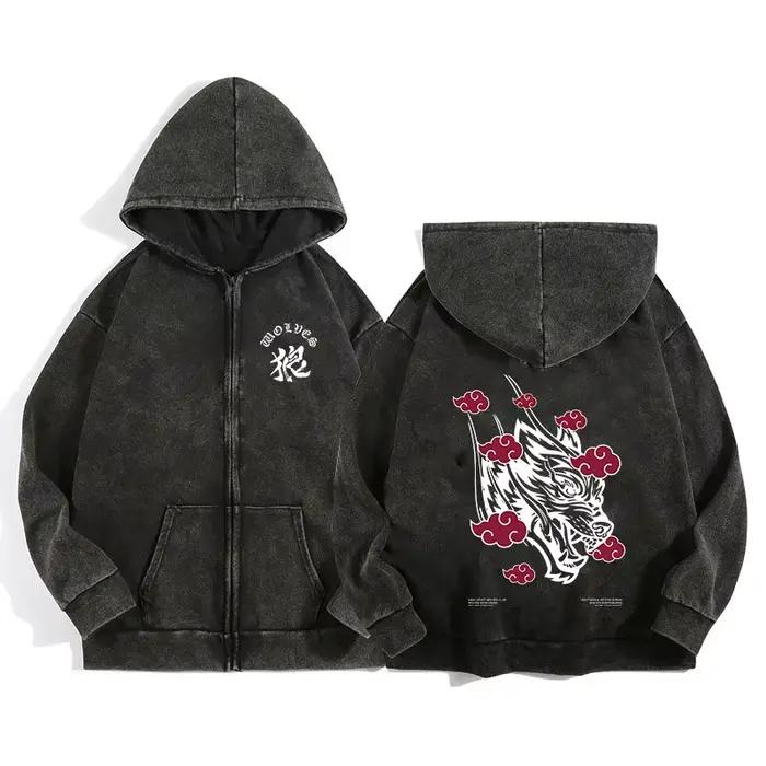 Sweat à capuche zip Darc Wolves Sport pour pêcheurs - Style gothique manga harajuku homme femme