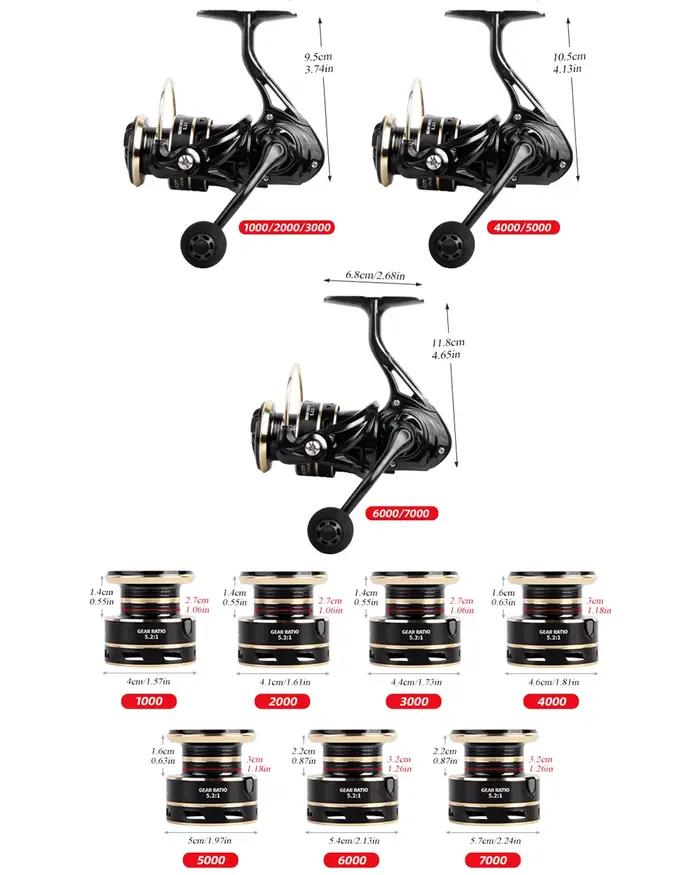 Moulinet de pêche Ultra Light 1000-7000 EVA, 8-12kg drague CNC métal pour eau douce et mer