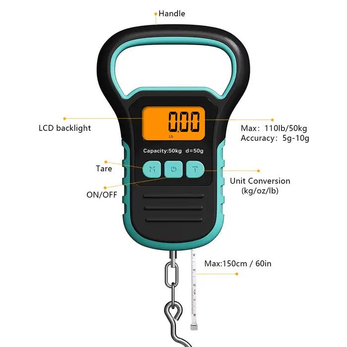 Balance poisson numérique avec règle et capture - Pèse-bagages portable 50kg LCD rétroéclairé pêche