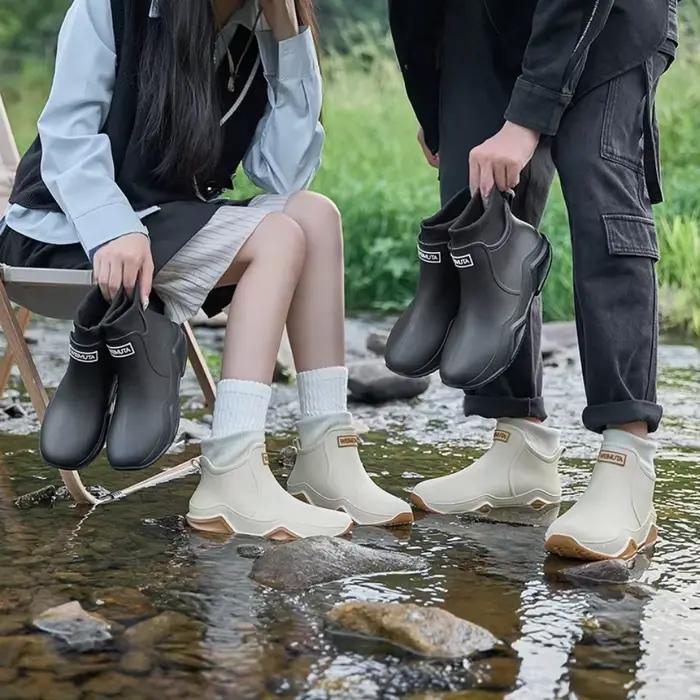 Bottes pluie hiver pêche homme chaudes pelucheuses imperméables antidérapantes couple travail mode