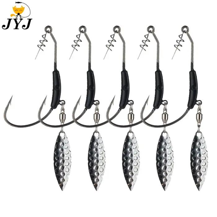 Hameçons offset weighted avec cuillères pailletées 2 pièces - Pour Texas Rig et pêche active