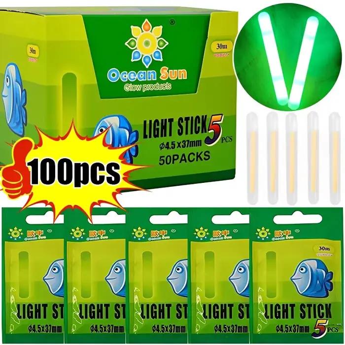 Bâtons luminescents chimiques 50/100 pièces pour pêche de nuit - Vert 4.5x37mm et 3.0x25mm