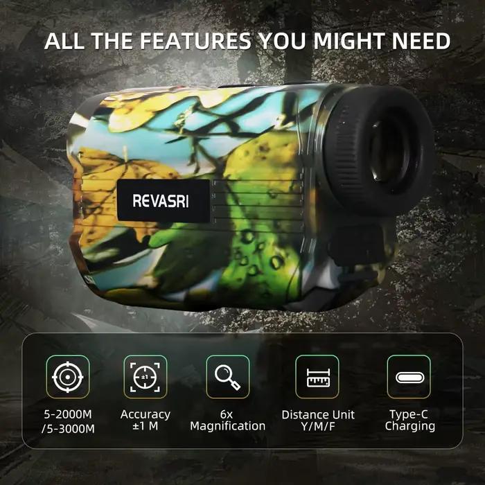 Télémètre laser camo REVASRI 2000/3000m mini - Multifonction distance, angle, vitesse pour pêche