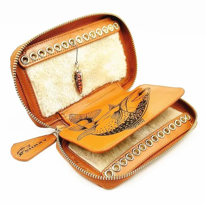 Porte-leurres séquins pêche à la mouche séchage mouches portefeuille cuir vachette pêcheurs