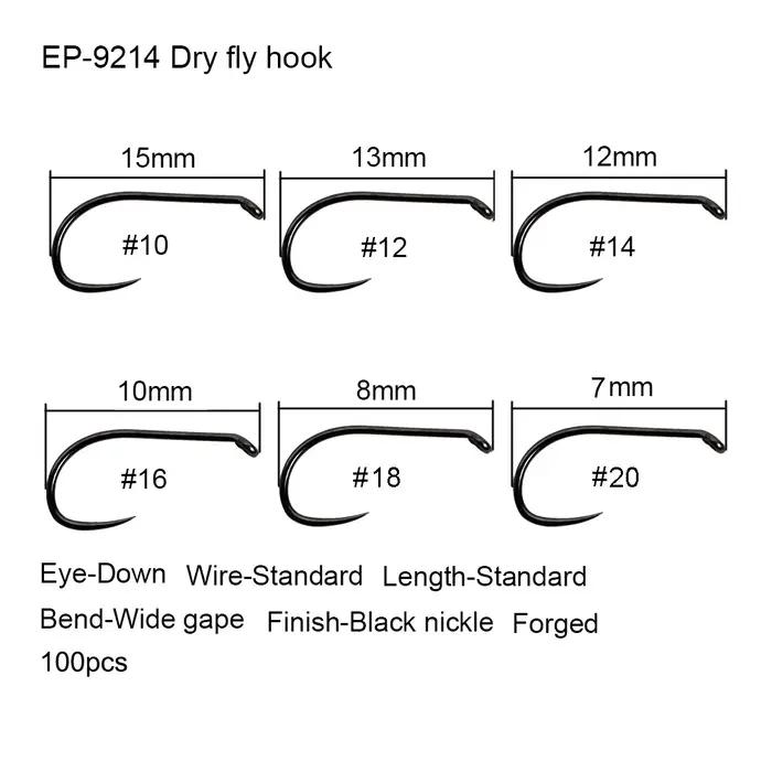 Hameçons mouche Eupheng 100 pièces sans ardillon - Pour montage de mouches sèches, nymphes et streamers