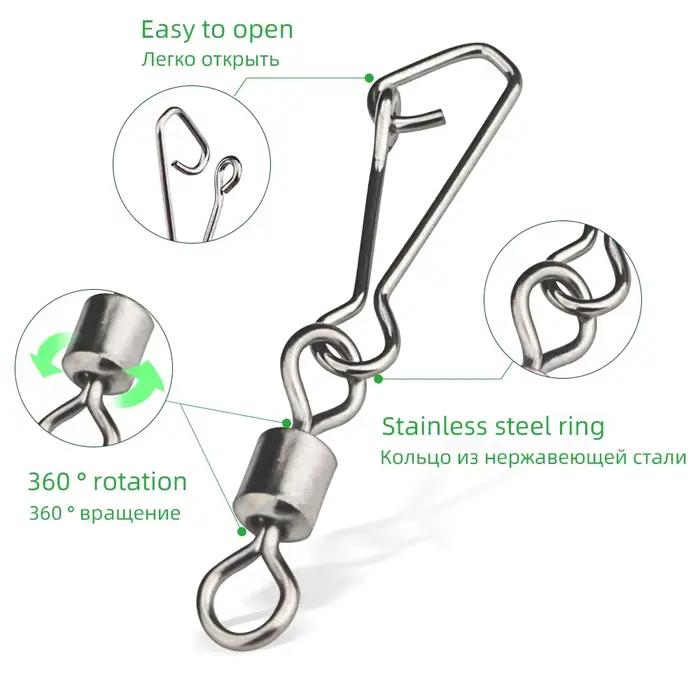 Barillet de pêche DNDYUJU 10-100PCS avec émerillon roulant pour hameçons et leurres - Accessoires