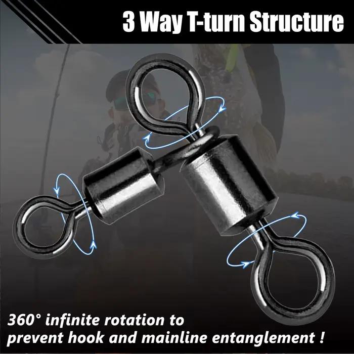 Swivels 3 Way 25-100Pcs - Émerillons Triple pour Pêche Traîne, Chat et Mer