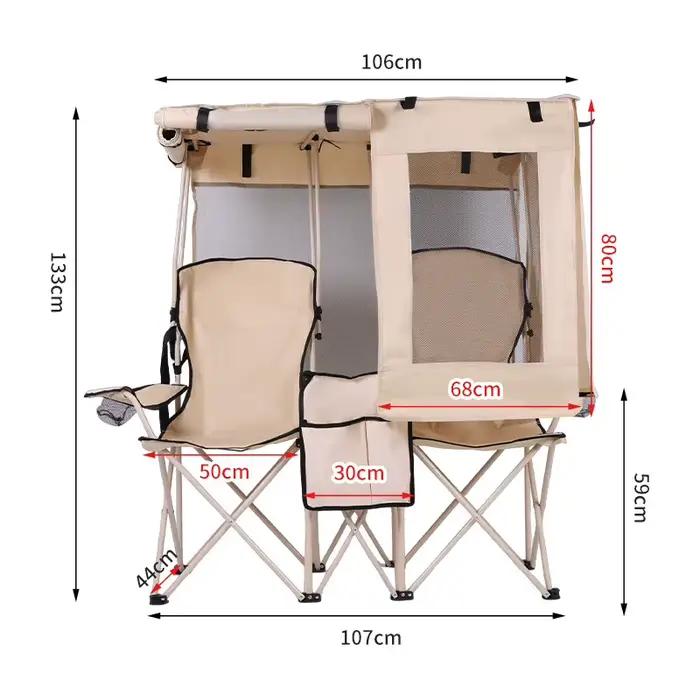 Paire de chaises pliantes double avec pare-soleil intégré pour pêche et plage en couple