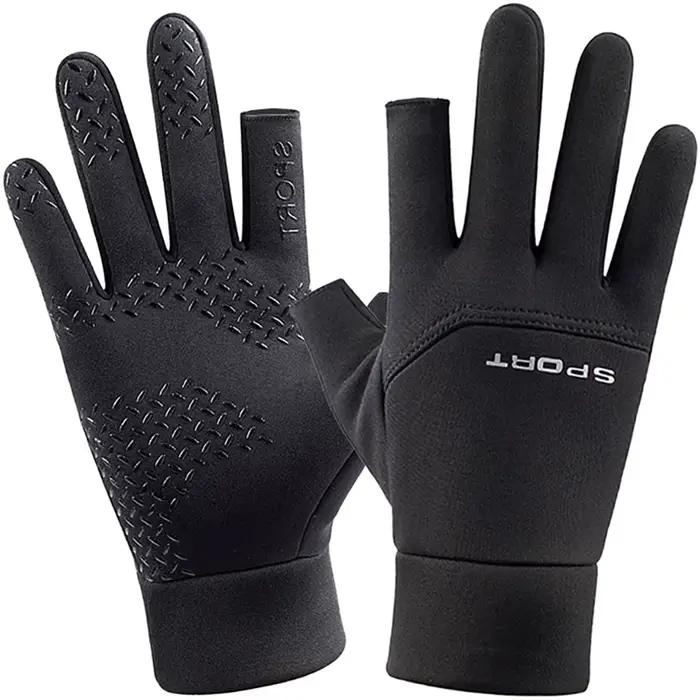 Gants pêche hiver homme femme - Gants chauffants anti-glisse écran tactile deux doigts découpés