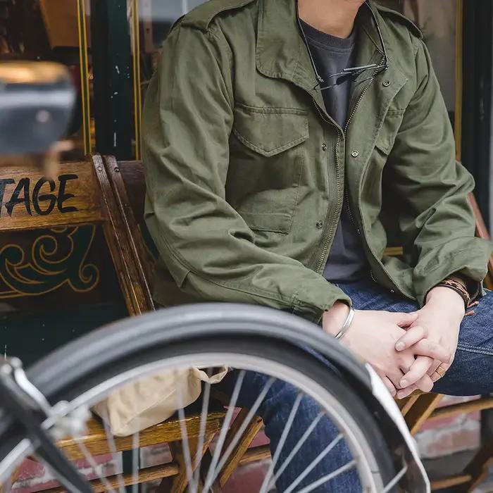 Veste de pêche vintage M65 Maden Retro pour homme - Veste coupe-vent verte multi-poches extérieure