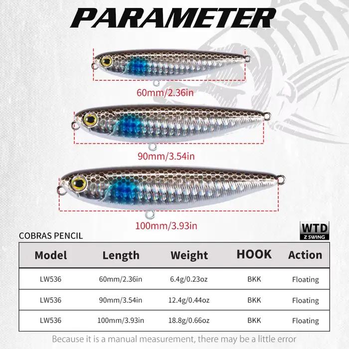 Leurre Pêche Topwater Hunthouse : Pencil Flottant 60 90 100mm pour Bar et Brochet en Surface