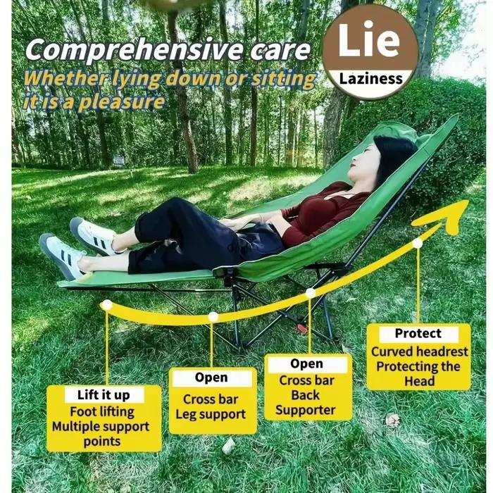 Chaise lune pliante portable réglable pour camping pêche et relaxation extérieure cadre acier 4 positions