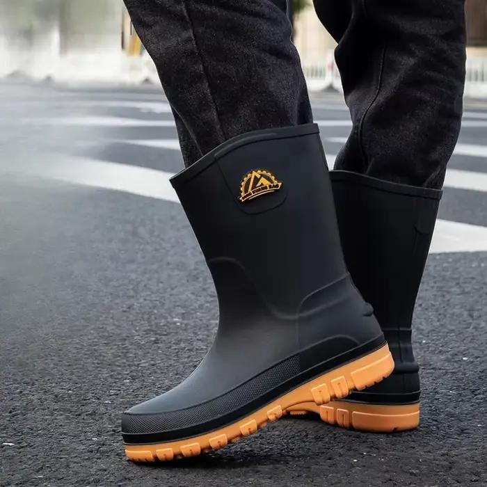 Bottes de pêche imperméables homme anti-dérapantes mi-mollet avec fourrure pour extérieur confortables résistantes et durables occasions spéciales bottes de travail robustes