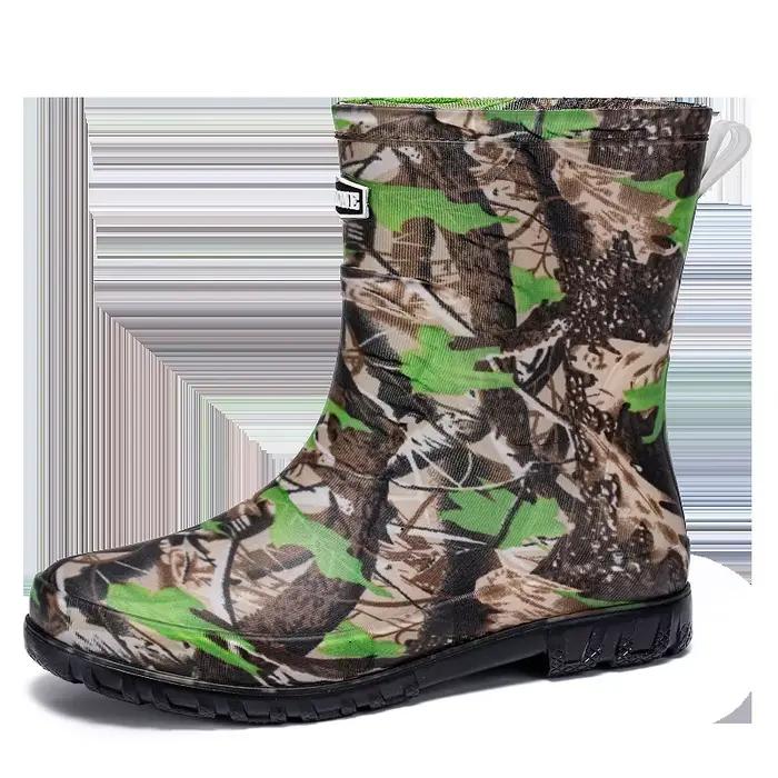 Bottes de pluie camouflage mi-mollet homme printemps automne pêche chasse montagne antidérapantes