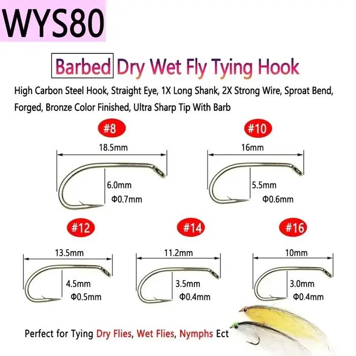 Hameçons de pêche à la mouche Bimoo 100 pièces acier haut carbone, sèches, noyées et nymphes,