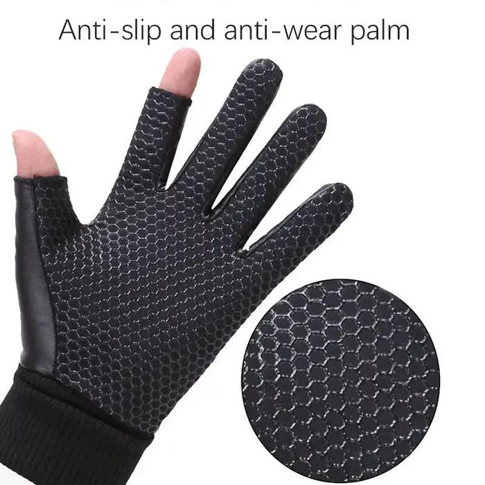 Gants hommes velours chauds deux doigts anti-dérapants étanches tactiles pour pêche randonnée cyclisme