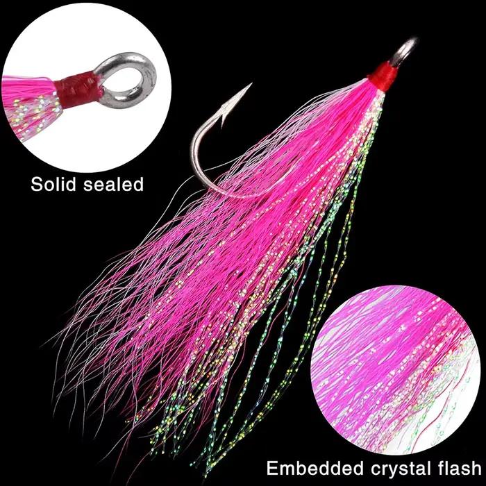 Hameçons jig avec bucktail teasers 2 pièces pour pêche sèche saumon carnassier leurres flash