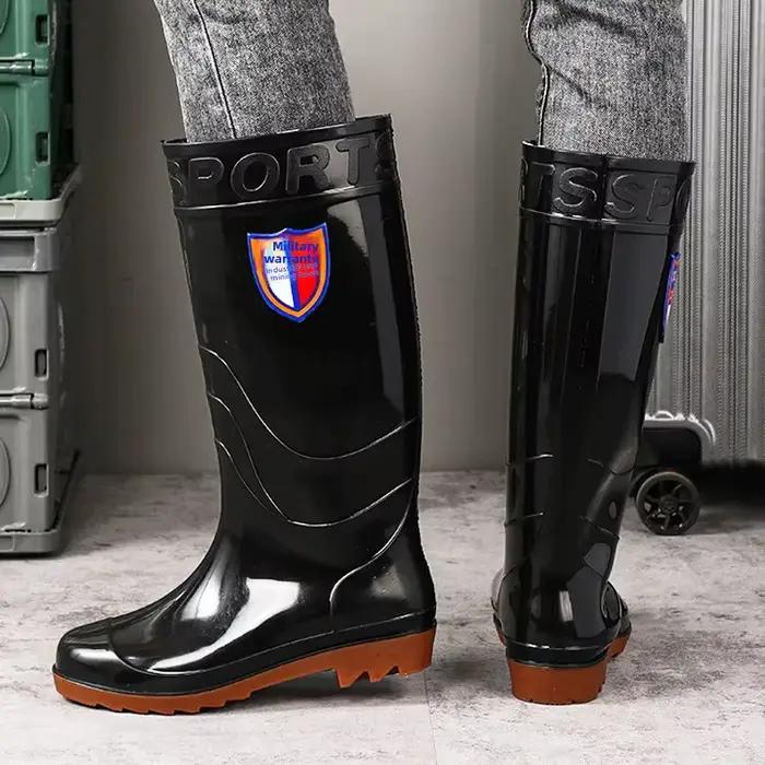 Bottes de pluie homme doublées polaire résistantes acides imperméables mi-hautes antidérapantes