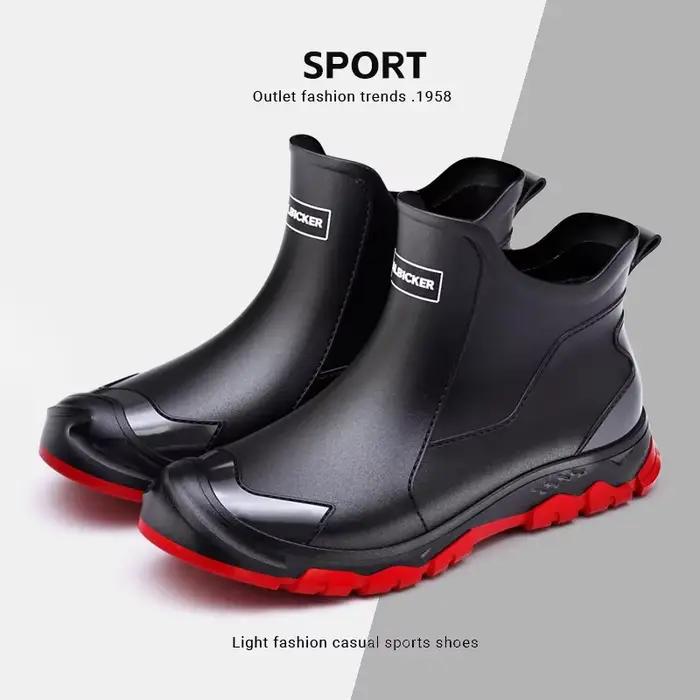 Bottes pluie homme noires courtes tube étanches anti-salissures style coréen pêche urbaine