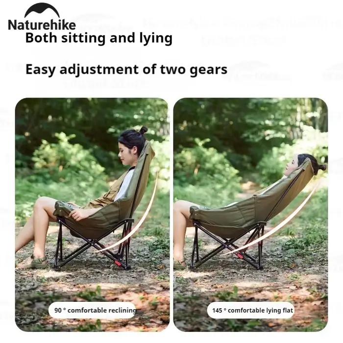 Chaise lounge pliante Naturehike dossier haut réglable - Siège confortable pour pêche détente jardin pique-nique