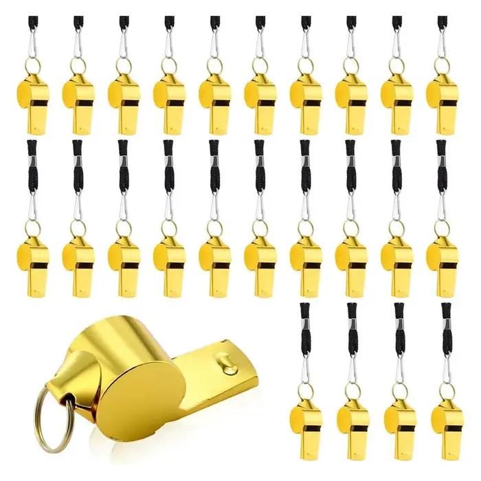 Sifflet métallique puissant avec cordon pour pêche outdoor - 25 pièces sécurité randonnée voyage
