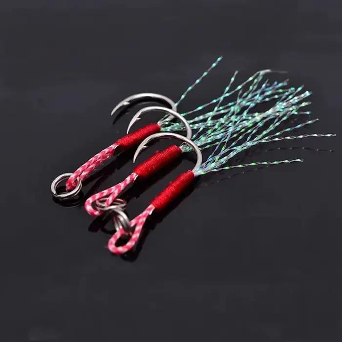 Hameçons assistés à plume pour slow jigging, 20 à 100 pièces, acier haute carbone pour la pêche