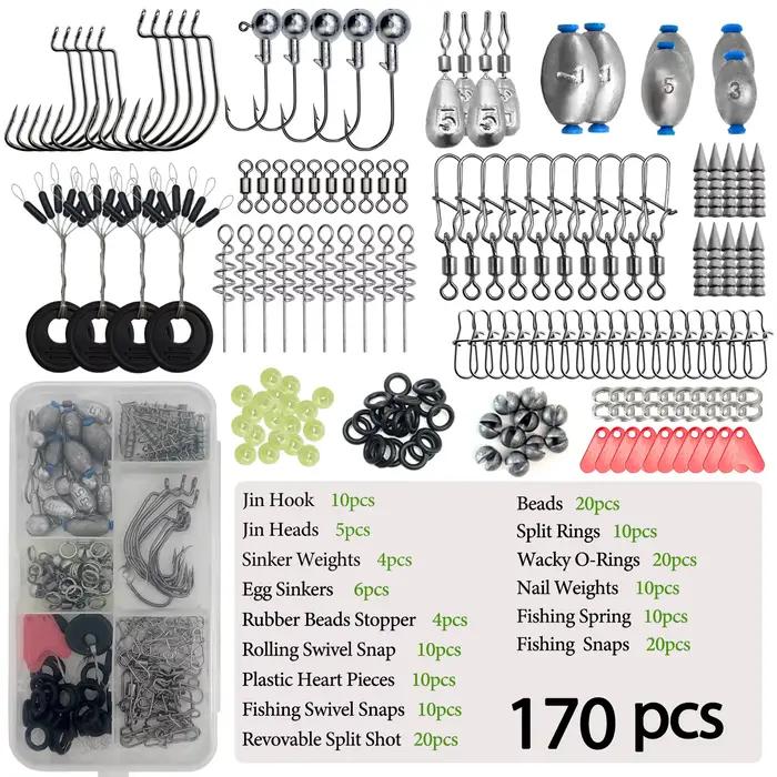 Kit de pêche professionnel 170 à 410 pièces avec boîte à accessoires, hameçons et plombs pour