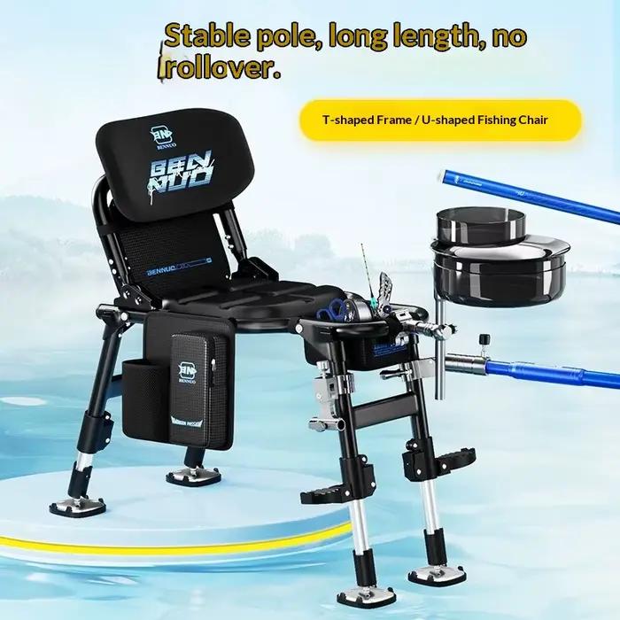Chaise pêche pliante légère compacte réglable avec porte-canne tout-terrain