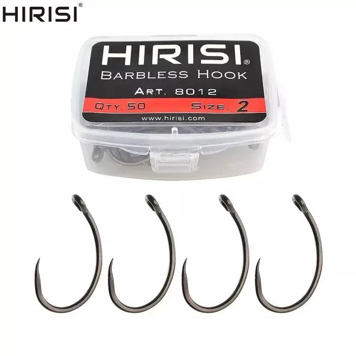 Hameçons de pêche sans ardillon Hirisi 50 pièces, acier inoxydable haute teneur en carbone et résistants,
