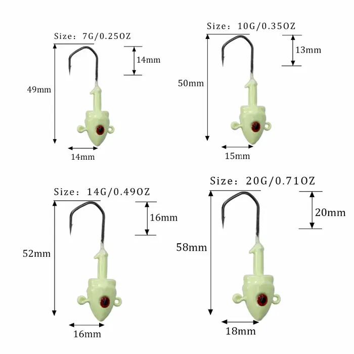 10 têtes plombées lumineuses QualyQualy 14-20g pour leurres souples et vers - Pêche nocturne