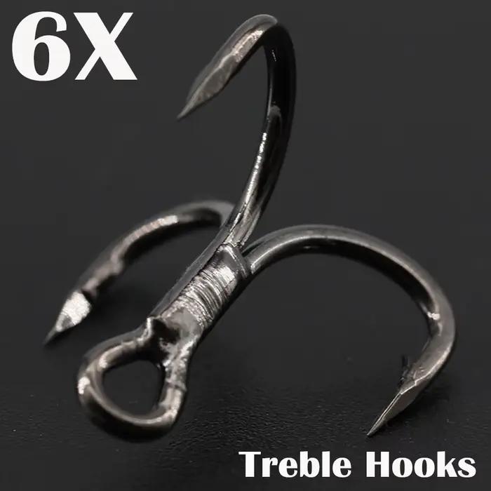 Lot de 6 hameçons triples pêche mer et eau douce 50 pièces pointus avec ardillons pour leurres