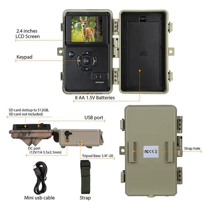 Caméra de chasse 32MP 1296P 0.1s - Détection mouvement vision nocturne pour surveillance extérieure et piste
