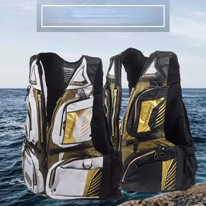 Veste de pêche homme flottable multifonction été pour la pêche et la baignade blanche noire
