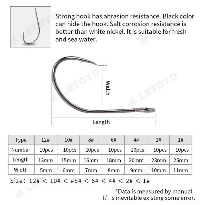 LETOYO Forged Shank Barbed Oversize Eye Fishhook pour spoon lure - Hameçon acier noir pêche rivière