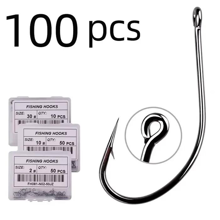 Lot de 100 hameçons circle octopus pêche en mer, acier haute carbone durci et affûté, avec ardillon