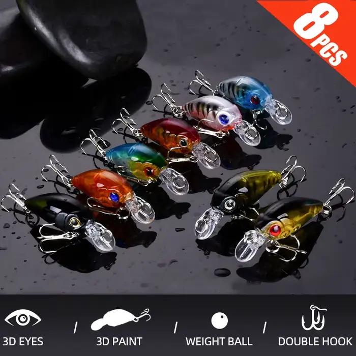 Kit de 8 leurres souples crankbait minnow pour pêche en surface, appâts artificiels flottants