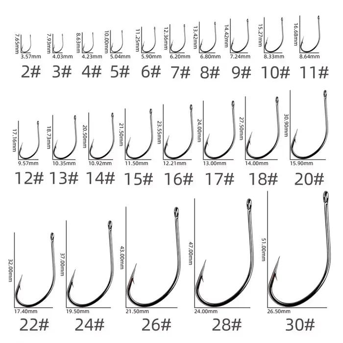 50 hameçons carbone pour carpe avec trou et ardillon, hameçon vers pour pêche à la mouche et leurre
