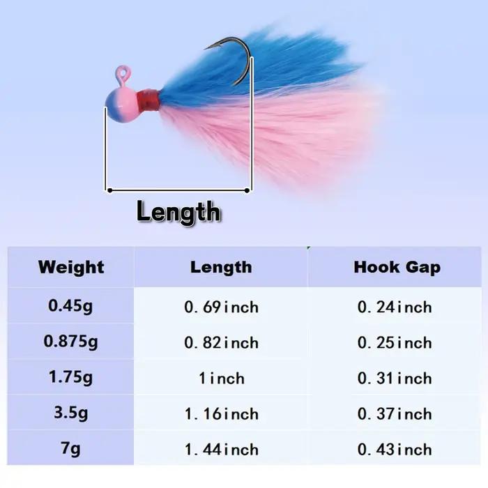 Têtes plombées jig 5pcs avec plumes marabou, coloris mixte 0.45-7g pour truite, perche et eau salée