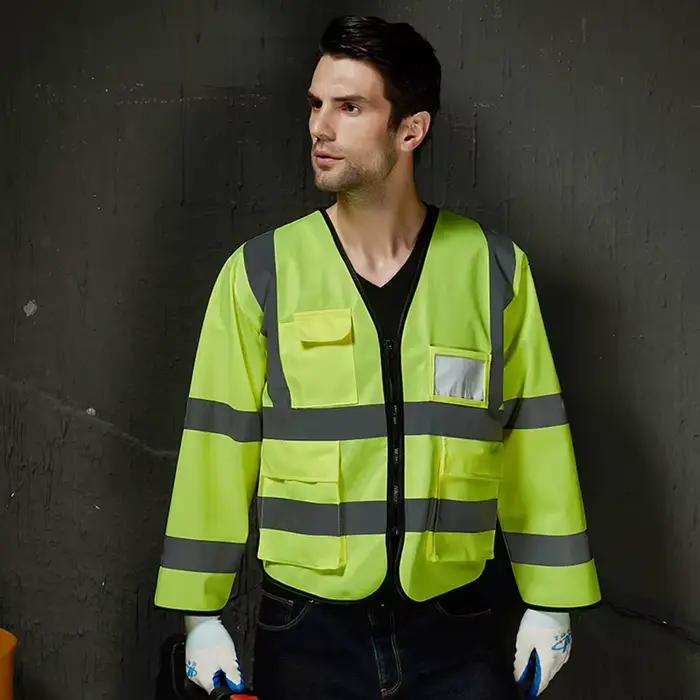 Veste sécurité nocturne pêche - Manches longues réfléchissantes - Travailleurs nettoyage cours eau