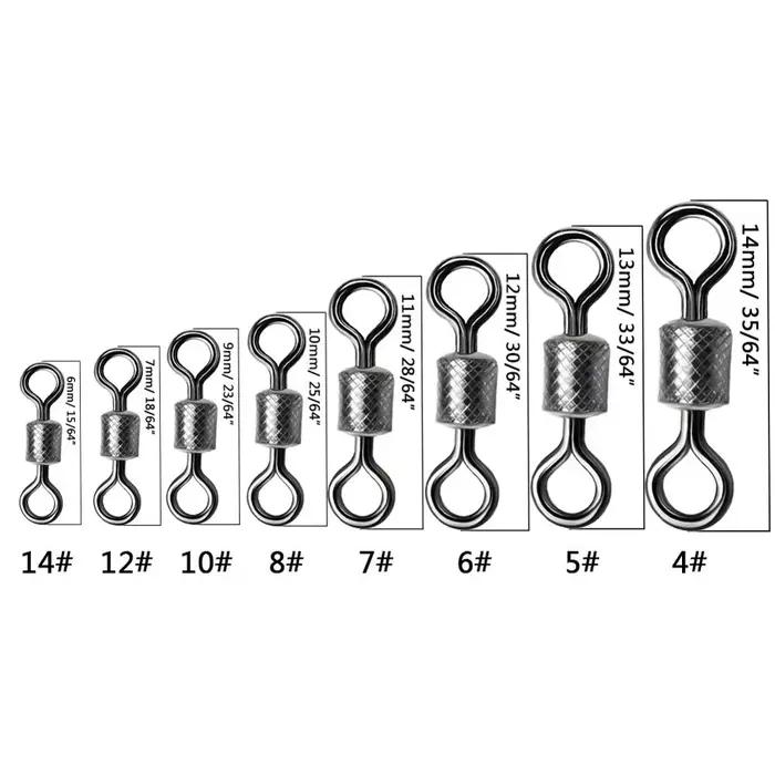 50 à 100 émerillons à bille roulements billes - Connecteurs pêche acier inoxydable tailles 4/0 à 14