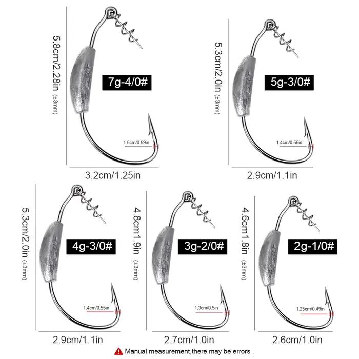5 Hameçons Offset Poids Intégré FISH KING 2g-7g pour Texas Rig - Pêche Leurres Souples