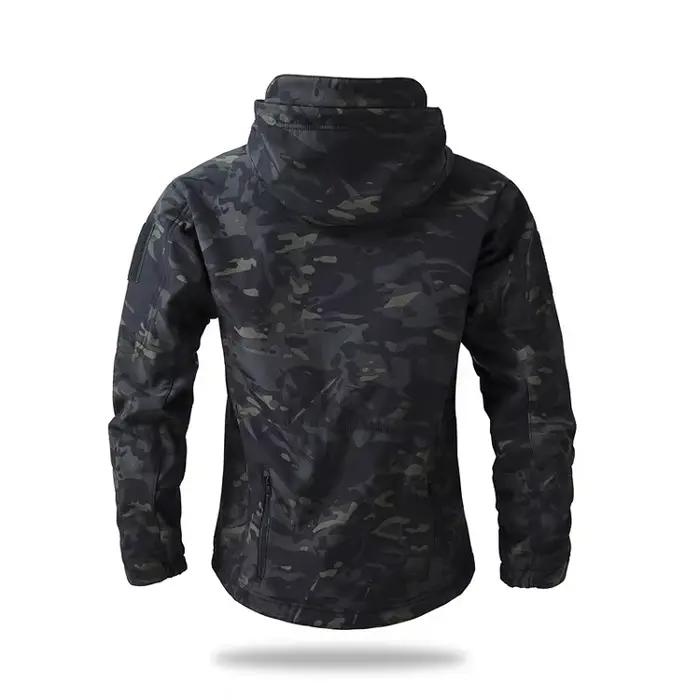 Softshell tactique pêche hiver homme - Veste polaire camouflage capuche - Imperméable coupe-vent outdoor