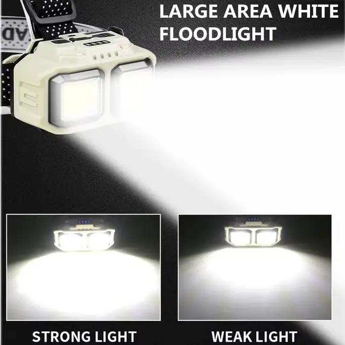 Lampe frontale COB LED puissante rechargeable USB : étanche pour pêche, chasse et camping nocturne