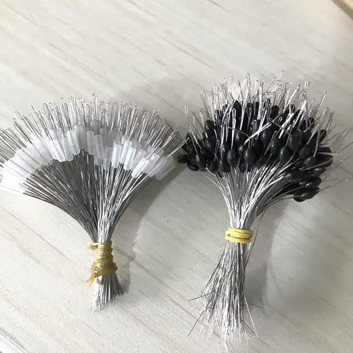 300 pièces de bouchons de ligne en silicone noir pour flotteur de pêche, résistants et connecteurs espace haricot